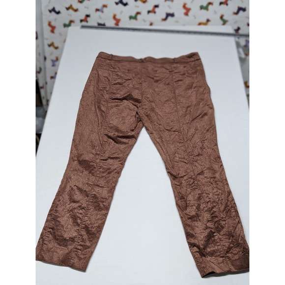 Anthropologie The Essential Slim Brown Textured Straight Leg Pants Womens 14 - Picture 9 of 11